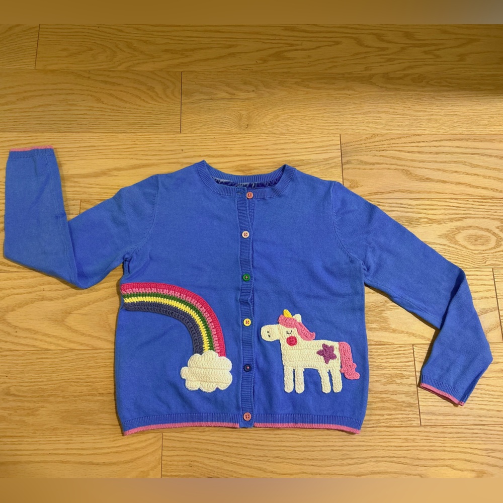 Next Direct Blue Cardigan with Rainbow and Unicorn